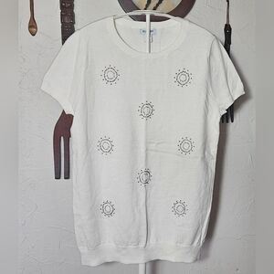 Old Navy M Short Sleeve White Women's Pullover Knit Sweater Gold Silver NWT